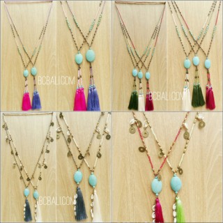 turquoise stone tassel bead cowrie shells necklaces wholesale 50 pieces